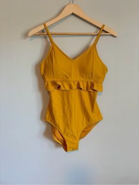 Janela Bay Modest Mustard Yellow Princess Ruffle One Piece Swimsuit